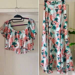 LuLu’s Floral Maxi Skirt With Ruffle Top, M